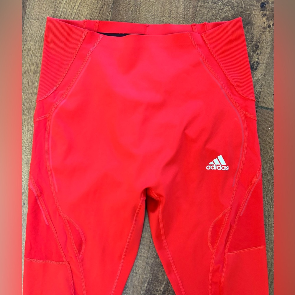 Adidas lux 7/8th length leggings woman Sz large activewear red mesh perforated - Picture 3 of 9
